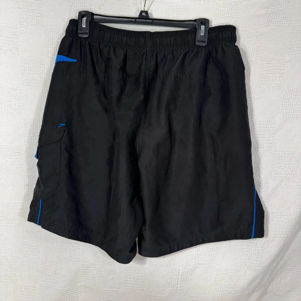 Speedo Swim Trunks Mens Medium Black Blue Water‎ Shorts Net Swimming Pool Adult